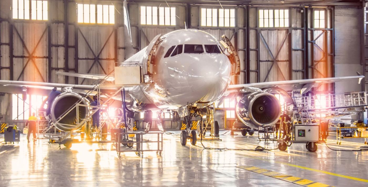 Aircraft in a hangar