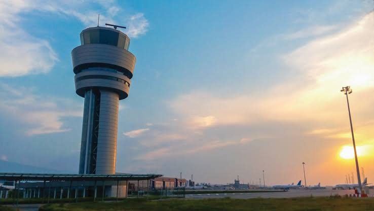 Control tower at sunset